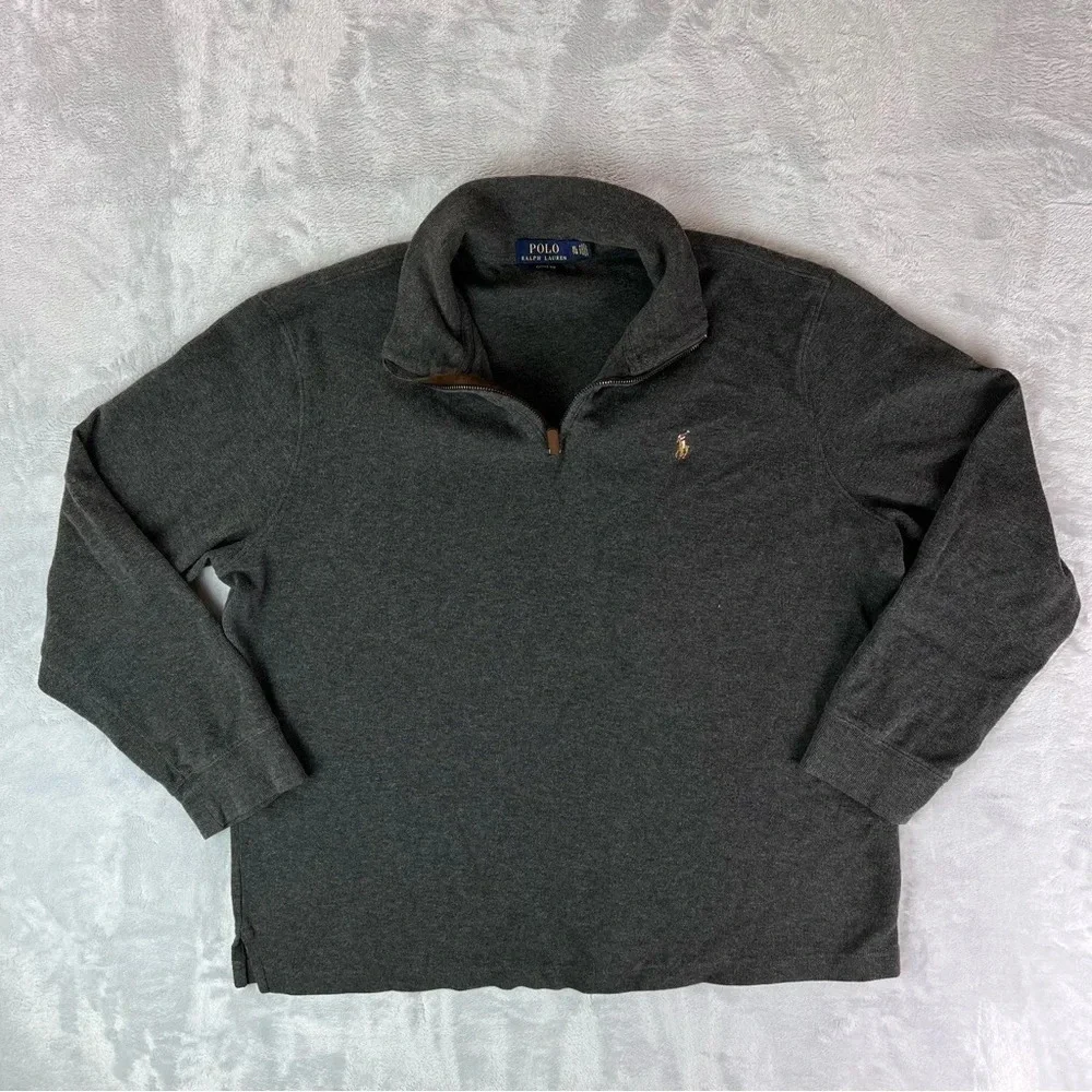 Polo Ralph Lauren Estate Rib Size XL Sweater Dark Gray 1/4 Zip Knitted‎ Pullover